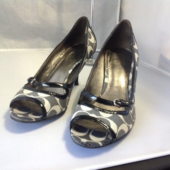 Coach Open Toe Signature canvas/ Leather Pumps - Picture 2 of 5